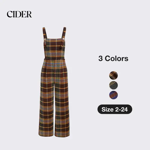 Cider Tweed Plaid Button Up Wide Leg Jumpsuit