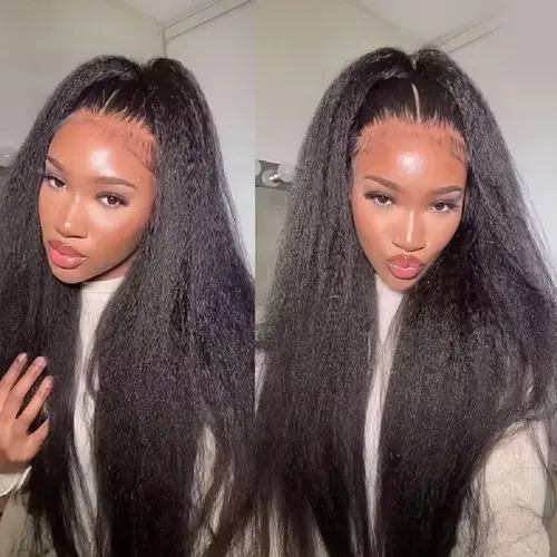 Bling Hair Black Female 13x6 & 360 Lace Front Wig - Real Human Kinky Yaki Straight, Pre-Plucked with Baby Hair, 180% Density, Transparent HD Glueless Lace Hairline Wig, Heat Resistant, Transparent Cover, Back to School Accessory, Human Hair Wigs sohochic