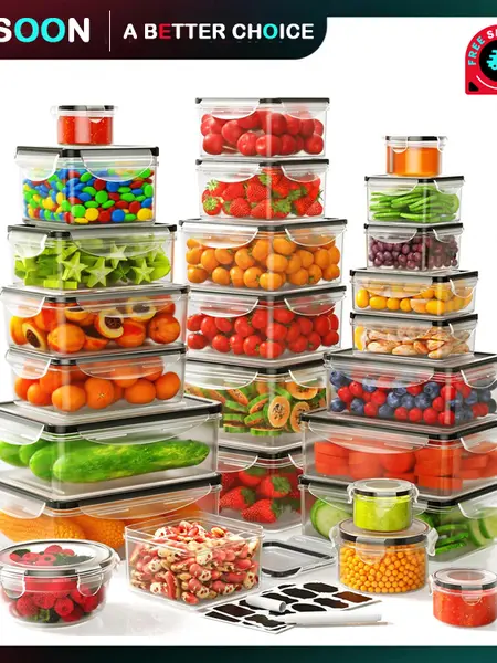 AISOON 40 PCS Extra Large 85oz Silicone Airtight Food Storage Containers Set (20 Containers + 20 Lids) - Square, Round, Rectangular, Nestable Shapes, Leakproof, Reusable, Microwave & Dishwasher Safe, Labels & Pen for Fridge Organization, Home Meal Prep