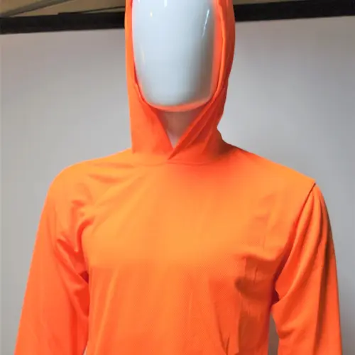Hi Vis Long Sleeve Safety Shirt With Hoodie, Quick Dry Polyester Birdeye mesh / Ultra lightweight hoodie shirt Reflective Thin Pullover Longsleeves