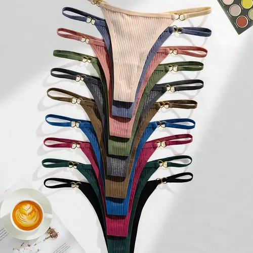 Women's Ring Linked Thong, 12/18 Counts Casual Comfy Soft and Breathable Panty for Daily Wear, Summer Outfits 2024, Women's Knicker for All Seasons, Casual Comfy Panties