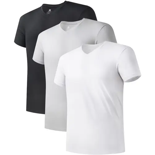 DAVID ARCHY Men's Bamboo Rayon Spandex Fabric Menswear Undershirts - Soft, Moisture-Wicking, Breathable, Stretch Plain V-Neck Short-Sleeve Top for Day Wear, 3-Pack Gift Sets for Boyfriend