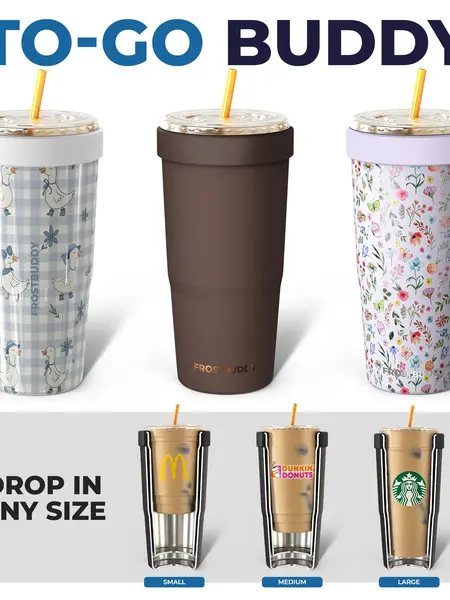 To-Go Buddy - Universal Cup Insulator for to-go cups - Keeps Drinks Hot Cold 12+ Hours - Vacuum Insulated Tumbler