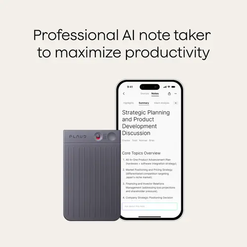 Plaud Note Smart Voice Recorder - One-Press Recording & Playback, 0.117-Inch Slim, 64GB, Voice Changer Translator, Black MagSafe Case - Audio