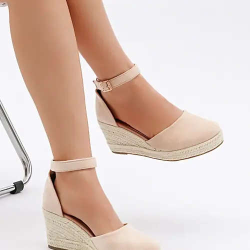 Women's Wedge Ankle Strap Bohemian Sandals, Boho Style Solid Color Wedge Platform Sandals for Beach Vacation, Woven Shoes for Women & Girls #GLOBAL PICKS