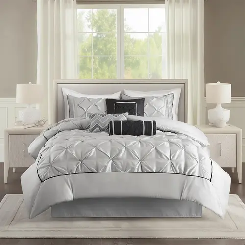 7 Piece Comforter Set with Pillows, Bed Skirt, and Shams, Hypoallergenic, Machine Washable, Moisture-Friendly for All Seasons,back to school,back to school shopping,home decor,sohochic