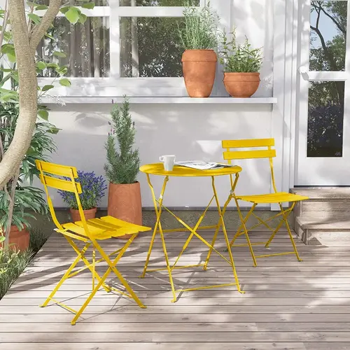 GRAND PATIO 3-Piece Premium Steel Foldable Metal Patio Furniture Set - Solid Colored, Easy to Store, Balcony Outdoor Living Set for Teatime Conversations