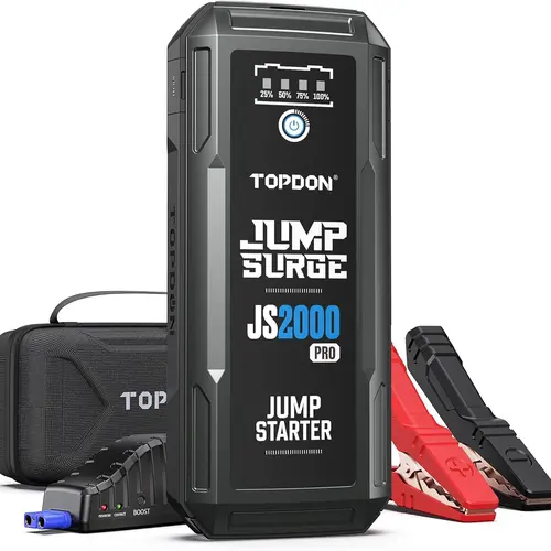 TOPDON  JS2000 Pro Car Battery Jump Starter, 2000A Peak Battery Jump Starter for Up to 8L Gas/6L Diesel Engines, 12V Portable Battery Booster Jump Starter Pack with Jumper Cables and EVA Protection Case