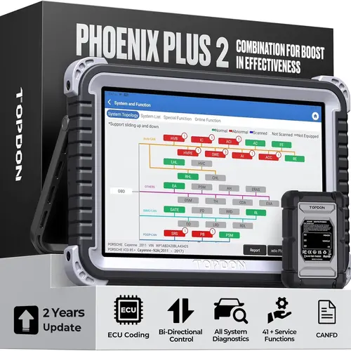 TOPDON Phoenix Plus 2 OBD2 Scanner, Bidirectional Car Diagnostic Scan Tool, ECU Coding, Topology Map, CANFD, OEM Full System, 41+ Service, 2 Years Free Update Automotive Scan Tool Obd Port
