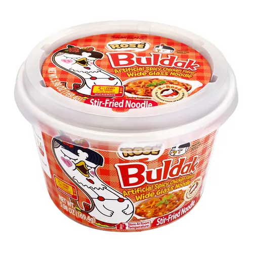 Samyang Rose Buldak Glass Noodles, 5.98 oz Creamy Spicy Buldak Ramen, Instant Noodle Pack, Savory Chewy Asian Pantry Food, Buldak Ramen Noodles