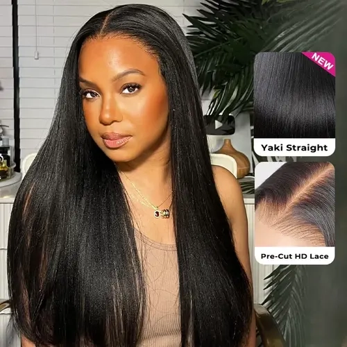 ISEE Unisex Medium Cap Human Hair Glueless Frontal Wig, 9x6 Pre-Cut HD Lace Kinky Straight Wig, Pre-Bleached Mini Knots Yaki Texture, Ideal for Girls, Summer Deal, Glueless Wig#SoHoChic #TikTokShopBackToSchool