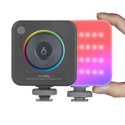 SmallRig P108 RGB Video Light - Portable Rechargeable 2500mAh LED Panel with 3 Cold Shoes, 1/4 Screw, 2700K-6500K, 360° Full Color, 12 FX Modes, Videography Equipment, Accessories for Vlogging, Photoshoot Light (4055)