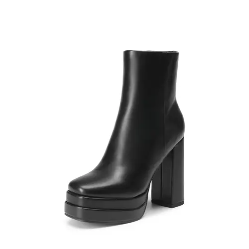Dream Pairs Y2K-Inspired Square Toe Platform Ankle  for Women with Cuban Heel flared leather boots,shoes for back to school,back to school shoes,sohochic