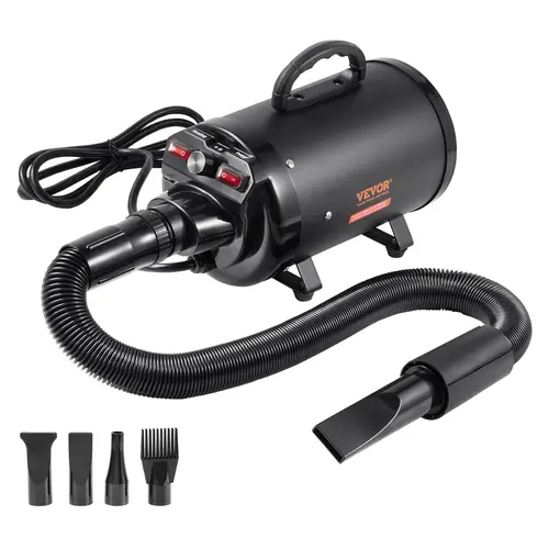 VEVOR Portable Dog Blow Dryer, 2000W/2.7HP Pet Grooming Dryer with Metal Housing, Safe Heating, Quick Drying, Adjustable Speed, Temperature Control, 4 Nozzles, Extendable Hose, Auto Shut-Off, Black (Father's Day Gift Option), Easy To Connect, Safe And Com