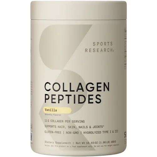 Sports Research Collagen Peptides - Hydrolyzed Type 1 & 3 Collagen Powder Supplement Easy Mixing, Collagen for Women & Men - Vanilla Bean