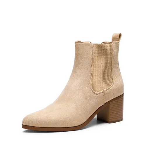 Dream Pairs Women's Classic Suede/PU Faux Leather Chelsea Boot Heels, Pointed Toe Retro Ankle Booties with 2.5" Chunky Block Heel, Latex Pad, Gore-Easy Entry, Fashion Apparel, Statement Shoes, Comfortable Casual Walking Footwear