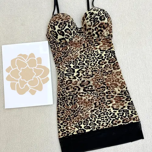 Elegant Leopard Print Body Shaping Dress, Adjustable Strap, Above the Knee, Casual Style, All Seasons, Women's Slimming Skirt