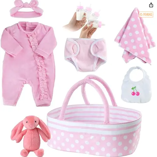 BABESIDE Reborn Look Baby Doll Clothes Set with Bassinet, Cute Star Pattern Plush Toy Accessory Set for 17-22 in Newborn Doll Girl