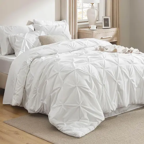 【FallPickDeals 】7 PCS-Bedsure Soft  Pintuck Messy Bedding Sets - Multi-Color,Cloud-like,Ultra-Soft,Machine Washable,Luxury Bedroom Decor Accessories,Breathable,All-Season King Size Comforter Sets,Hotel Quality, Restful Sleep, Geometric Pattern, Pinch Plea