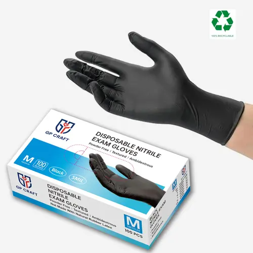 GP Craft Black Nitrile Disposable Gloves, 5 Mil, Hand Nitrile Material, 100pcs, Powder-Free, Latex-Free, Elastic, Wear-Resistant, Waterproof, Improves Anti-Slip Performance for Home Cleaning Tasks