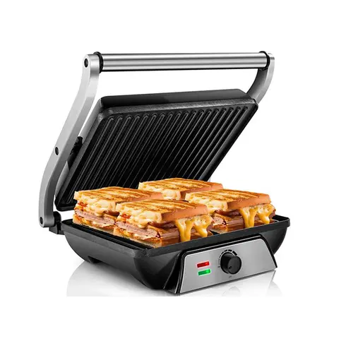 SUSTEAS Multi-Use Electric Indoor Grill - 1500W Power Non-Stick Panini Press with Grease Tray, 180-Degree Floating Hinge Sandwich Maker, Adjustable Knob, 11.35 x 9.25 Inch Large Plates Corded Tabletop Griddle, Portable Barbecue, Kitchen Supplies,sohochic