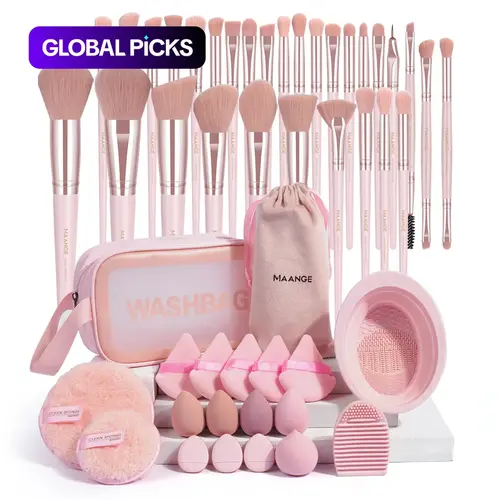 MAANGE 49-Piece Makeup Tool Set with Cosmetic Brushes, Cosmetics Makeup Tools, Storage Bag, Soft Brushes, Blending Brush, Foundation Brush, Beauty Sponges, Powder Puffs, Face Washing Puffs, and Brush Cleaning Mat for Beginners #GLOBAL PICKS