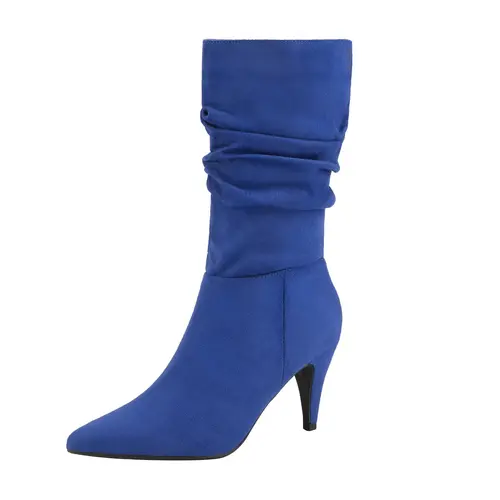 DREAM PAIRS Women's Man-Made Mid-Calf Heeled Dress Shoe Boot - Ruched Stretch Shaft, Pointed-Toe Stiletto Heel, Cushioned Insole, PVC Sole for Support, Elegant Look for Events, Footwear,sohochic