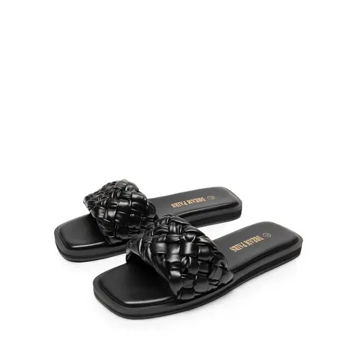 DREAM PAIRS Women's Open-Toe Platform Toe Slides - Black/Weave, Slip-Resistant TPR Outsole, Comfy Casual Walking Shoes, Sandals Women