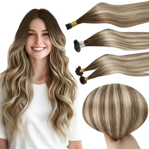 [Clearance Sales] Full Shine Straight Blonde I-Tip U-Tip K-Tip Pre-Bonded Human Hair Extensions 16-22 Inch Italian Keratin Heat-Resistant Natural Look
