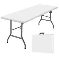 FWTI DEAL 6ft Portable Folding Table & Tablecloth Set (ZB-6FT) - Lightweight Outdoor Table with Built-in Carrying Handle, Alloy Steel Legs, Heavy-Duty for Garden Party, Indoor Dining, Camping Use - White