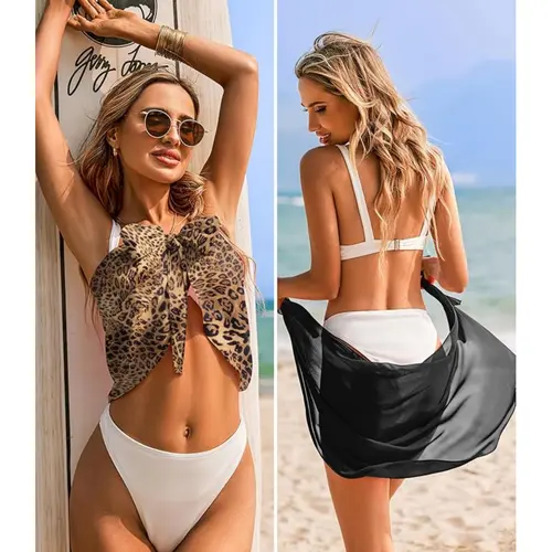 Ekouaer Women's 2-Pack Sheer Chiffon Sarongs, Short Tie-Waist Pareo Wrap Skirt, Bathing Suit Cover Ups for Beach & Pool, Swimsuit Cover Up, Cruise, Bikini Cover Ups