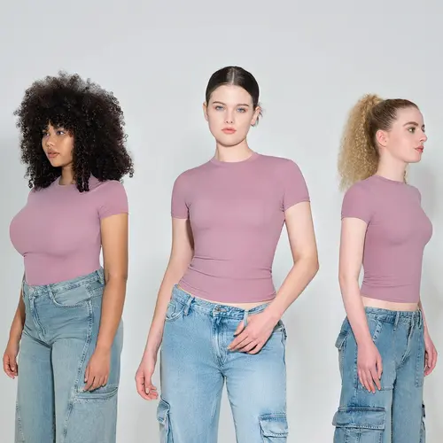 PUMIEY Snatched Fitted T-Shirt, Double Layer Crew Neck Tee, Buttery Soft Stretchy Basic, Minimal Everyday Essential summerwins