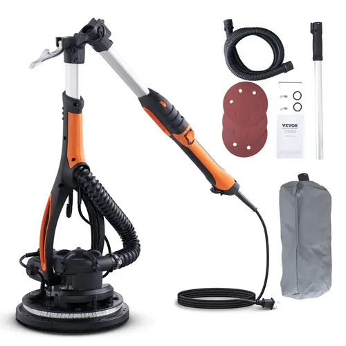 VEVOR Electric Drywall Sander Tool Kit, Full Kit Set with Variable Speed, Extendable Foldable Handle, Self-Suction Dust Control, LED Strip Light, Vacuum Bag for Latex Paint & Construction Work, Extendable Handle, Portable Orbital Polisher,toolupgrade