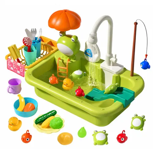CUTE STONE Play Sink with Running Water, Pretend Play Kitchen Sink with Upgraded Electric Faucet, Realistic kitchen play set learning cookingset Plastic Toy Outdoorfun,,sohochic