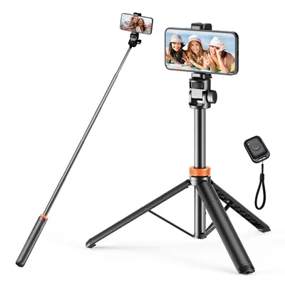 61-in Aluminium Smartphone Selfie Stick with Wireless Remote, Upgraded Stable Tripod Stand, Phone Holder - Videography Equipment for iPhone 17/16/15/14/13 & Cellphones, Travel Use, Manufacturer Warranty, Tripod Standing Photo