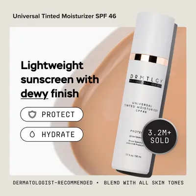 DRMTLGY Universal Tinted Moisturizer SPF 46 1.7 fl oz - Lightweight Hybrid Sunscreen Hydrates and Protects with Hyaluronic Acis, Vitamin E, and Niacinamide. Blends Seamlessly for a Natural-Looking Finish