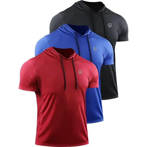 NELEUS Men's 3 Pack Running Shirt Mesh Workout Athletic Shirts with Hoods Training Jersey Gym Outfit Tee Gym Tees Gym Sport Hoodies Gym Sweatwear summerwins tiktokshopbacktoschool