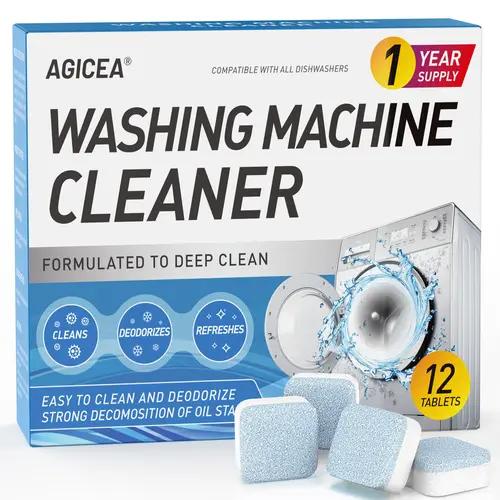 AGICEA Washing Machine Cleaner Descaler 12 Pack - Deep Cleaning Tablets For HE Front Loader & Top Load Washer, Septic Safe Eco-Friendly Deodorizer, Clean Inside Drum And Laundry Tub Seal - 12 Month Supply  Multifunction Strong Deodorization，Summervibes