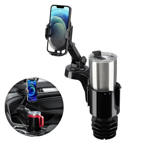 JOYTUTUS Universal Compatible Car Cupholder Phone Mount - 360° Rotation, Adjustable Arm, Sturdy Rubber Pad Base, Compact Design, 4.33" Fit, Fits 18-40oz Bottles/Up to 7" iPhone/Samsung Phones, Vehicle Accessories, Auto Interior Part,toolupgrade