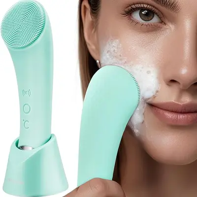 Facial Cleansing Brush, PRITECH Heatable Vibrating Face Scrubber with Massage, Silicone Face Scrubber for Women & Men, Electric Facial Cleanser for Deep Cleansing, Gentle Exfoliating minihygieneproducts.