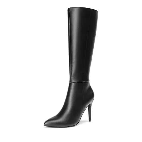 Dream Pairs Women's Knee-Length Stiletto High Heels - Smooth Synthetic PU Pointed Toe Side Zip Boots, Business Heels for Women,sohochic
