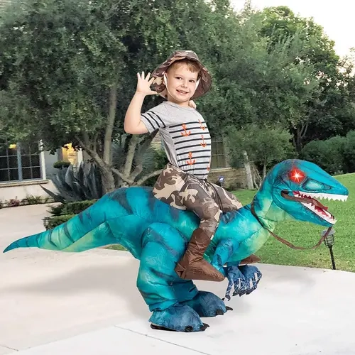 GOOSH Men's Personalized Full Body Inflatable Dinosaur Onesie Costume Set, Realistic Polyester T-Rex Blow-Up Outfit with Red Glowing Eyes for Funny Halloween Cosplay,sohochic