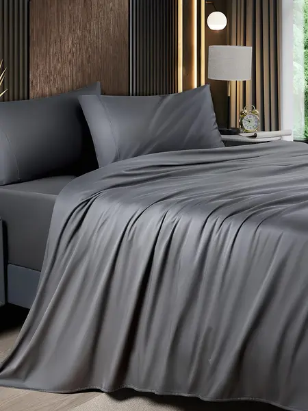 Shilucheng Bamboo Sheet Set - 4/6 Pc Bedding Set with 16'' Deep Pocket Lightweight, Twill, Smooth Fitted Sheets, Cooling Breathable, Hotel Luxury Super Silky Soft, Wrinkle & Fade Resistant