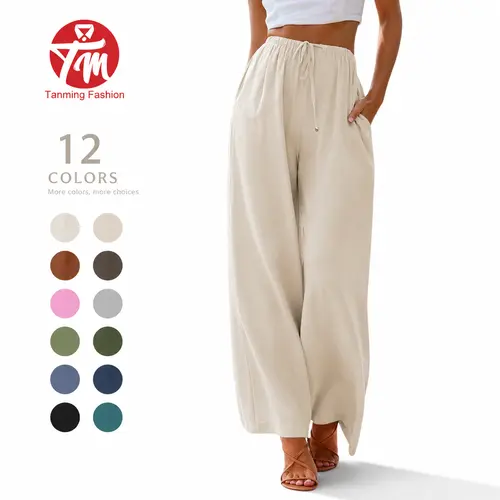 Tanming Women's Palazzo Pants, Casual Boho Wide Leg Trousers, Lightweight Fabric and Comfy Baggy Fit with Pockets for Summer Outfits, Women's Clothes, Baggy Pants, Trending Clothes, Basic, Breathable, Effortless Pants