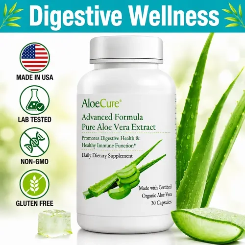 AloeCure Aloe Vera Capsules, 30 Capsules Organic Aloe Vera, 160,000mg Aloe Vera Equivalent Support Gut Health & Digestive Comfort, Natural Stomach Acid Buffer & Immune Supplement, Aloin Free