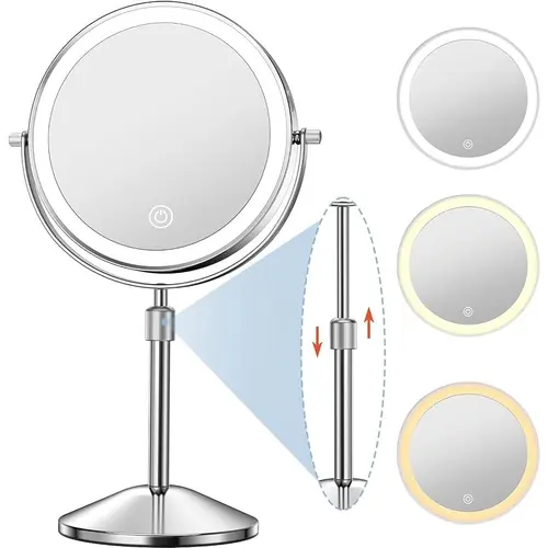 NEW ARRIVAL Vanity Mirror with Lights 7" Rechargeable 1x/10x Lighted Makeup Mirror Adjustable Height Double Sided Mirror with Lights 360°Rotating Makeup Mirror Bathroom Decor Supplies Bathroom Counter Organizer, Gift, Mirror Light, Led Makeup, Makeup Tabl