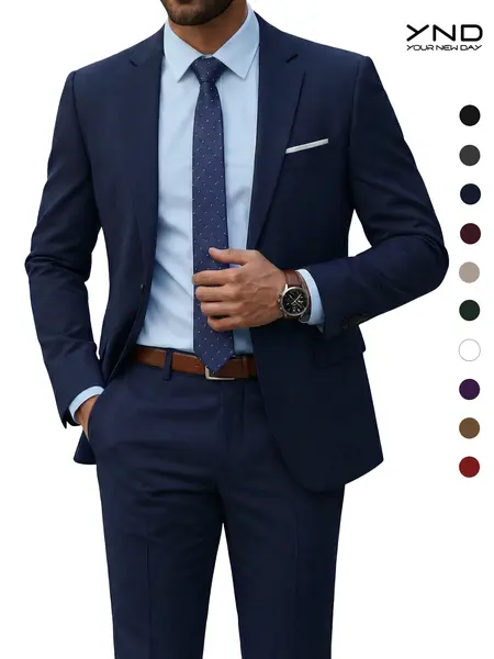 YND Men's 2 Piece Suit , 1-Button Jacket & Pants Set, Random Tie Included, Wedding & Business Dinner, Men’s Blazer, Black Formal Menswear, Prom & Office Wear Beige
