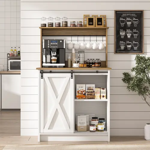 HOMBCK Farmhouse Coffee Bar Cabinet, Sideboard Buffet Cabinet with Storage and Shelf#SohoChic#Homemakeover
