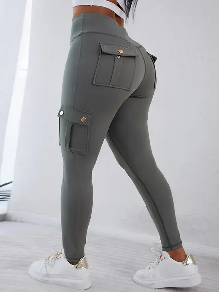 CHICME Women's Butt Lifting Leggings with Flap Pockets/ High Waist Tummy Control Workout Cargo Leggings/High Waist Tummy Control Leggings Yoga Pants Gym Sportswear Bottoms
