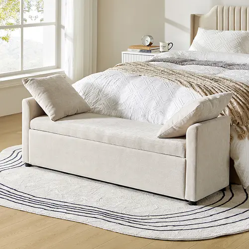 【Fall Pick】HULALA Home Benito 59.4" Wide End Of Bed Storage Couch Bench with Two Throw Pillows, Thick Foam Cushions, Comfortable Design for Seniors